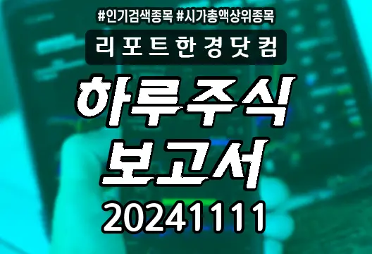 하루주식보고서 20241111 코스닥 코스피 주요뉴스 시가총액상위 인기검색종목 삼성전자 DS단석 삼부토건