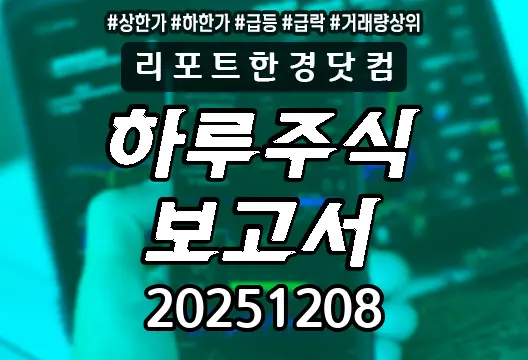 하루주식보고서 20251208 상한가 하한가 급등락종목 거래량상위 삼성제약 엔에이치스팩32호 에스피시스템스 조이웍스앤코 KODEX 200선물인버스2X